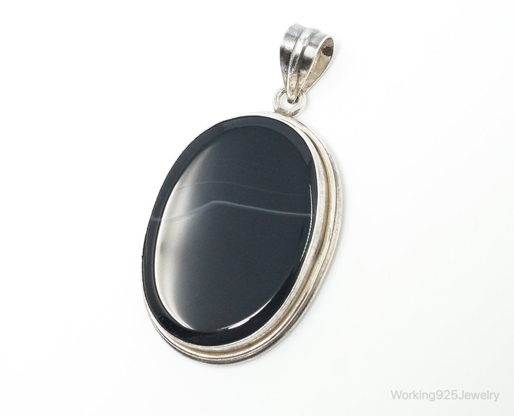 Vintage Large Black Lace Agate Sterling Silver Pendant | Jewelry > Necklaces > Pendants | Wiccan Center