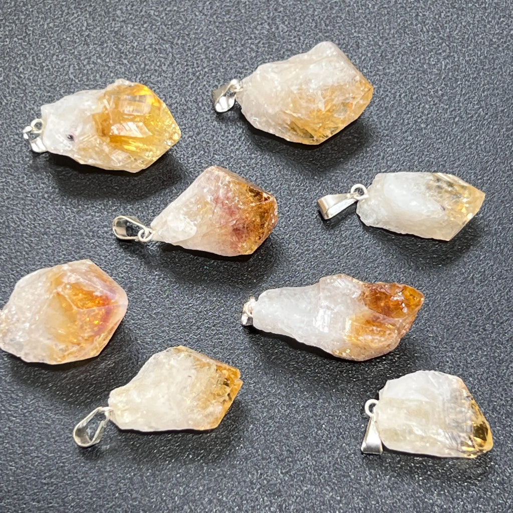 Raw Citrine Crystal Point Pendant (Silver Bail) Gemstone Jewelry Necklace Supply | Craft Supplies & Tools > Beads, Gems & Cabochons > Charms & Pendants > Charms | Wiccan Center