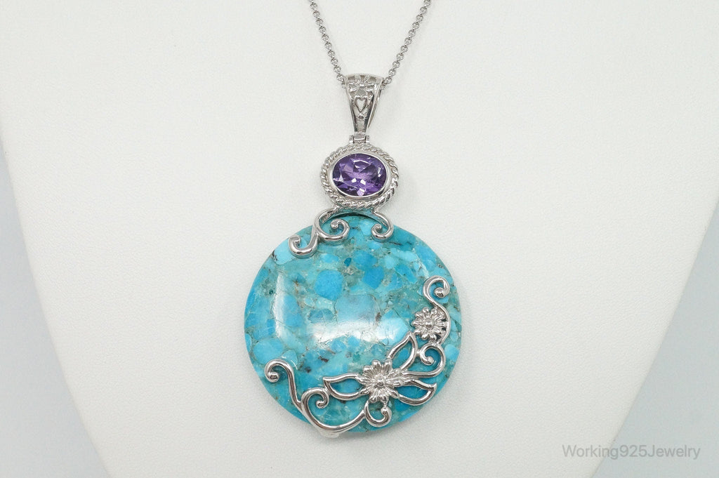 Designer Large Blue Mojave Turquoise Amethyst Sterling Silver Necklace | Jewelry > Necklaces > Pendants | Wiccan Center