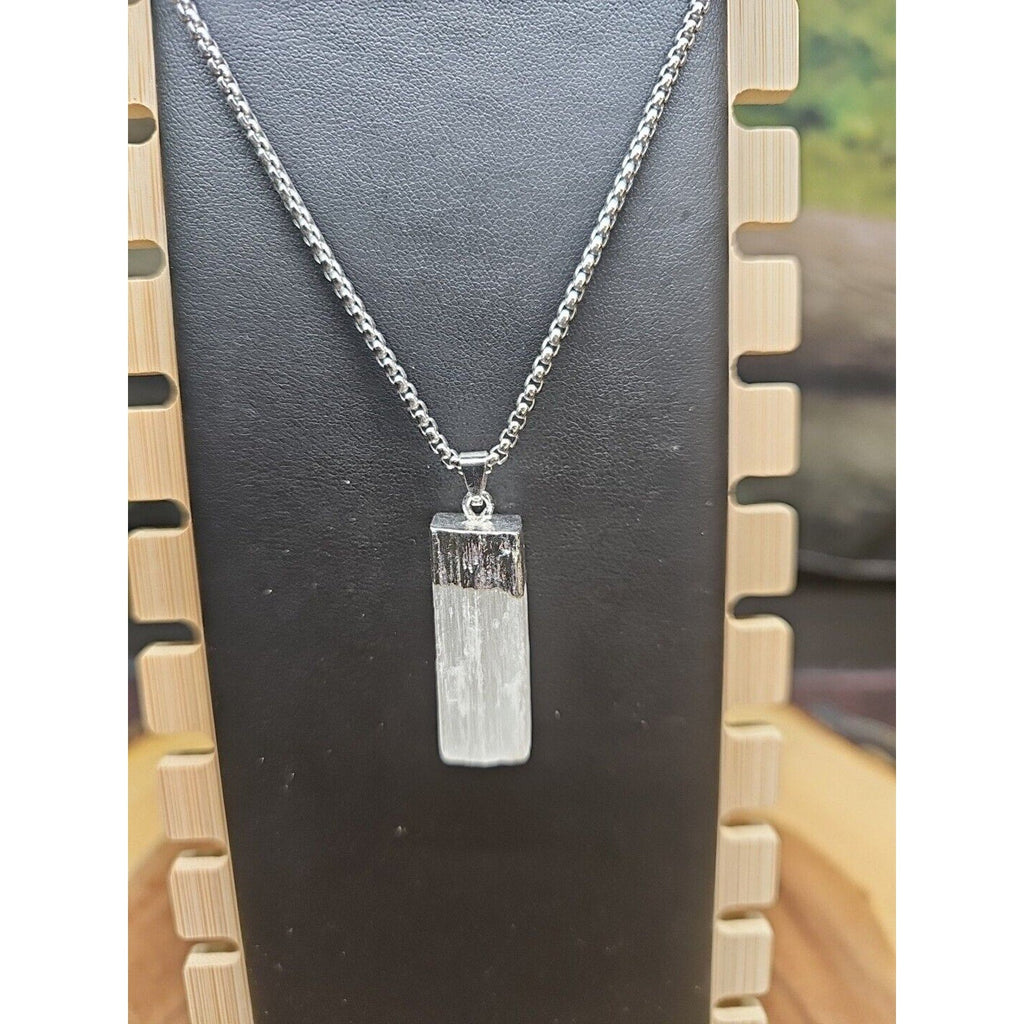 Hexagon Selenite Crystal Necklace - 18in Stainless Steel Chain | CrystalCloud Company