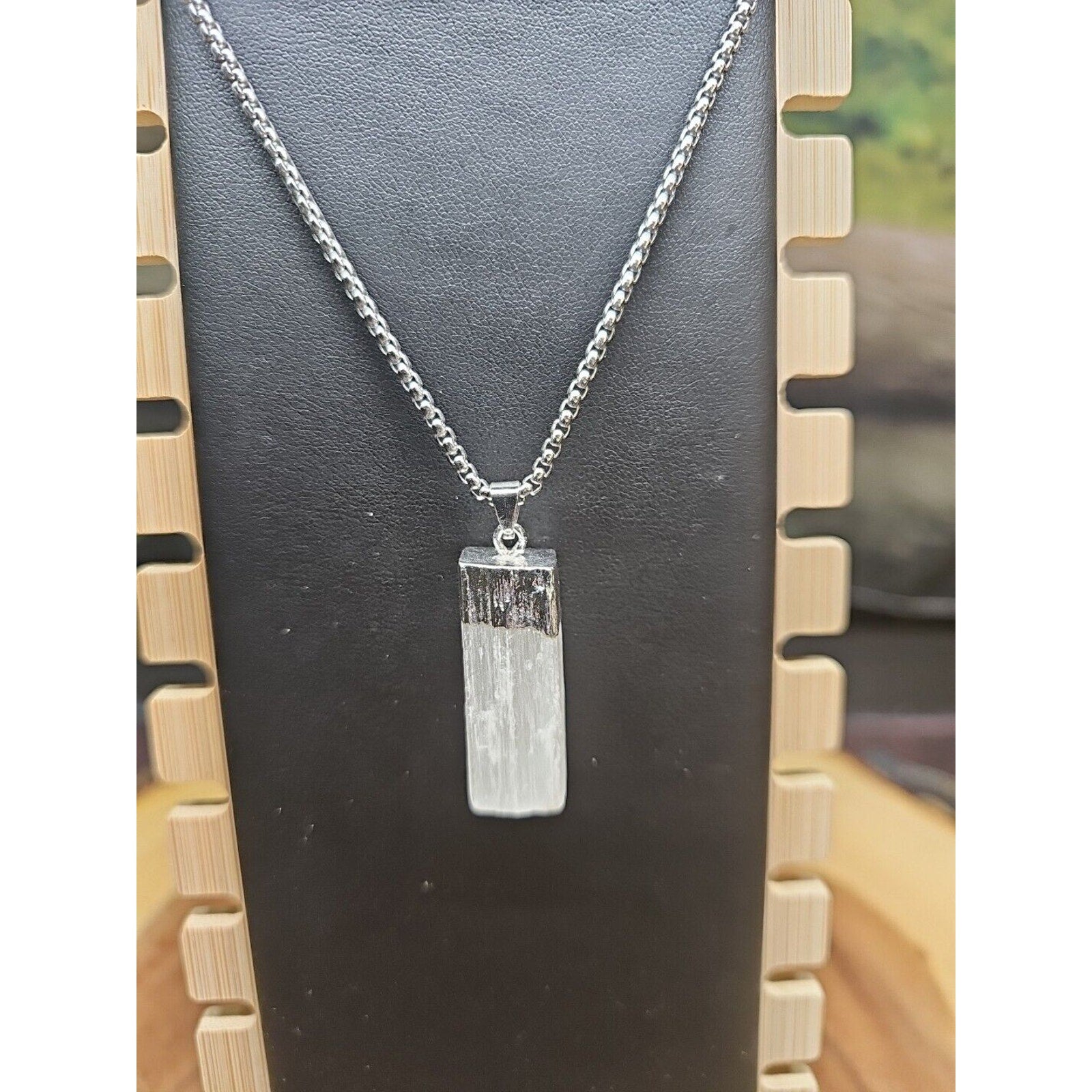 Hexagon Selenite Crystal Necklace - 18in Stainless Steel Chain | CrystalCloud Company