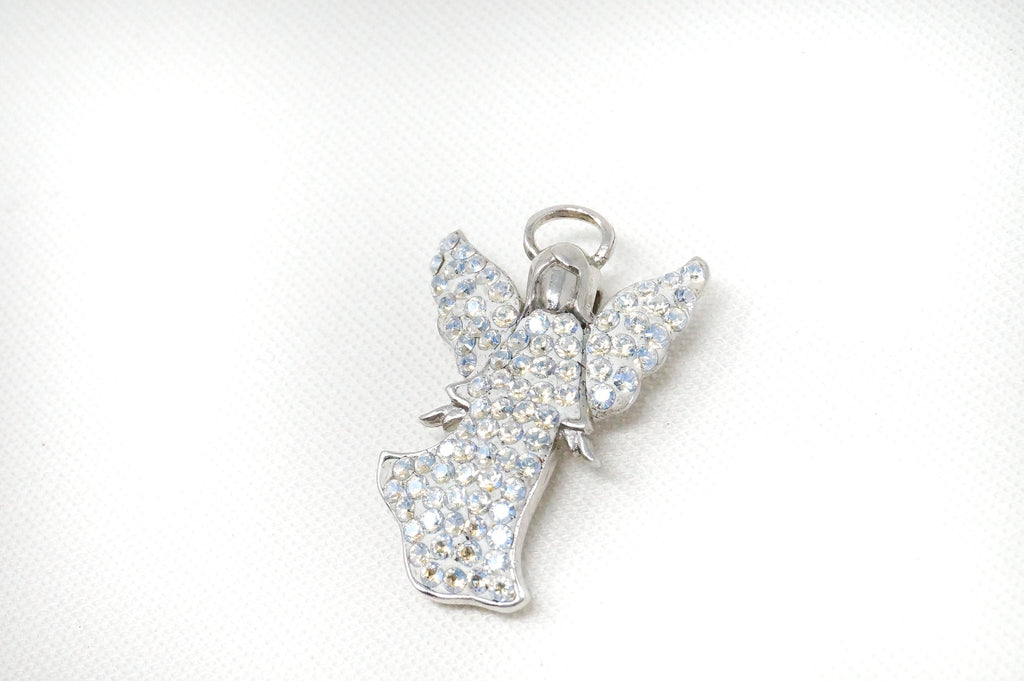 Vintage Guardian Angel Rhinestone Sterling Silver Necklace Pendant | Jewelry > Necklaces > Pendants | Wiccan Center