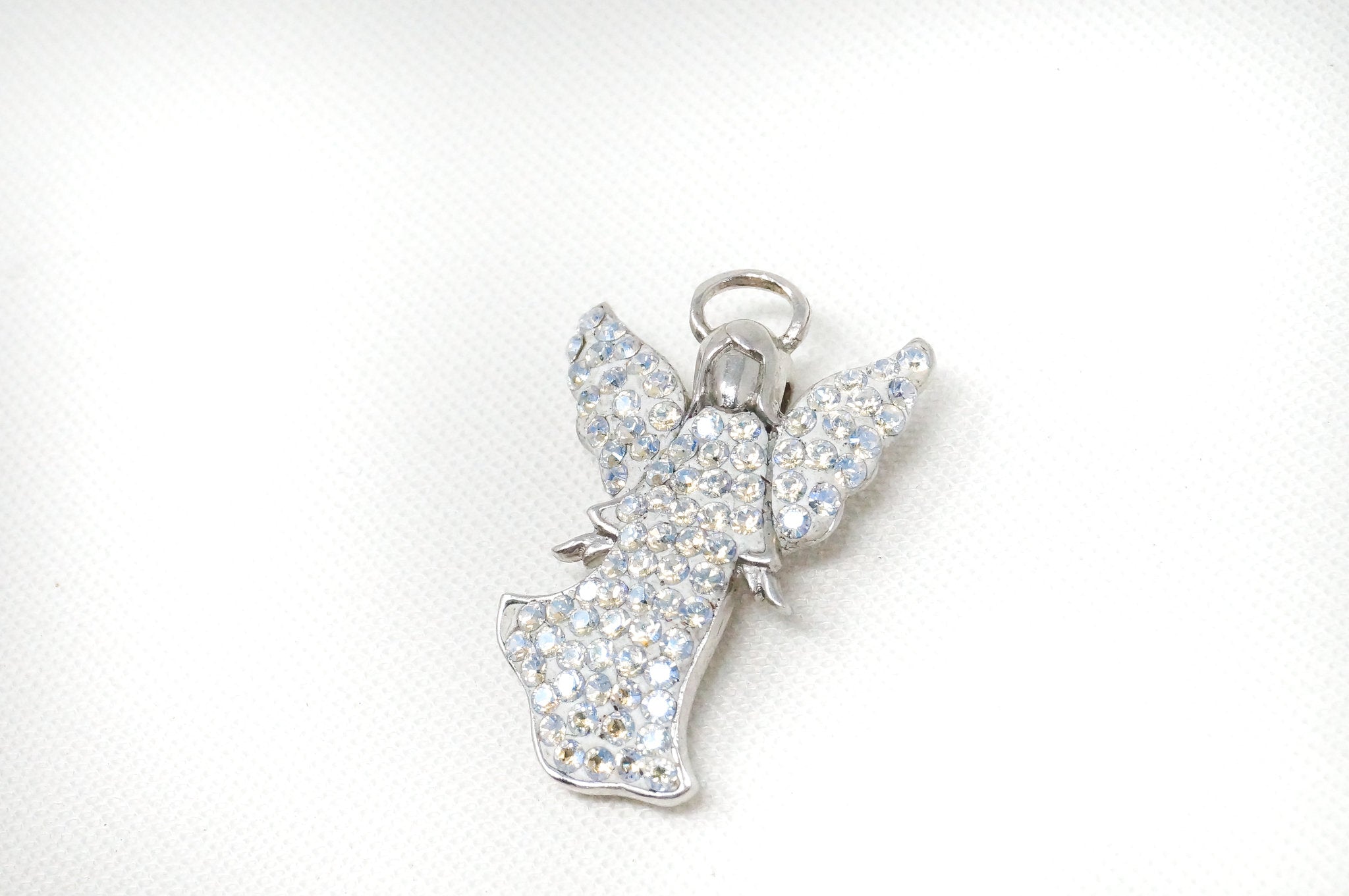 Vintage Guardian Angel Rhinestone Sterling Silver Necklace Pendant | Jewelry > Necklaces > Pendants | Wiccan Center