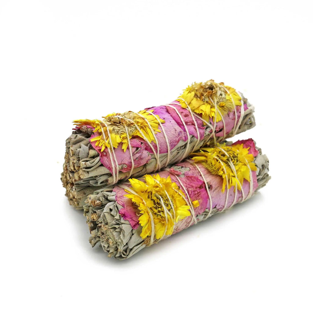 'Amor' Floral White Sage Smudge Stick (4 in) | Smudge Sticks | Wiccan Center