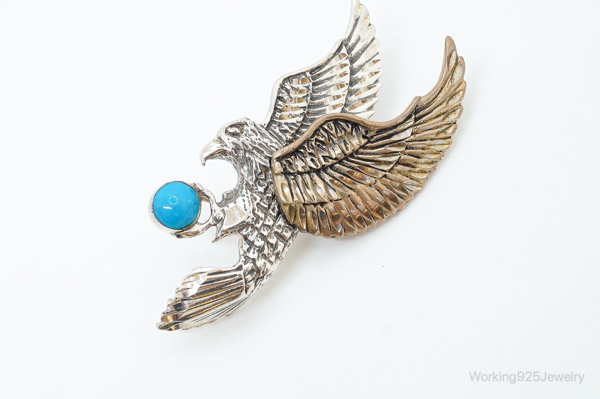 Large Vintage Native American Turquoise Eagle Bras Sterling Silver Pendant | Jewelry > Necklaces > Pendants | Wiccan Center