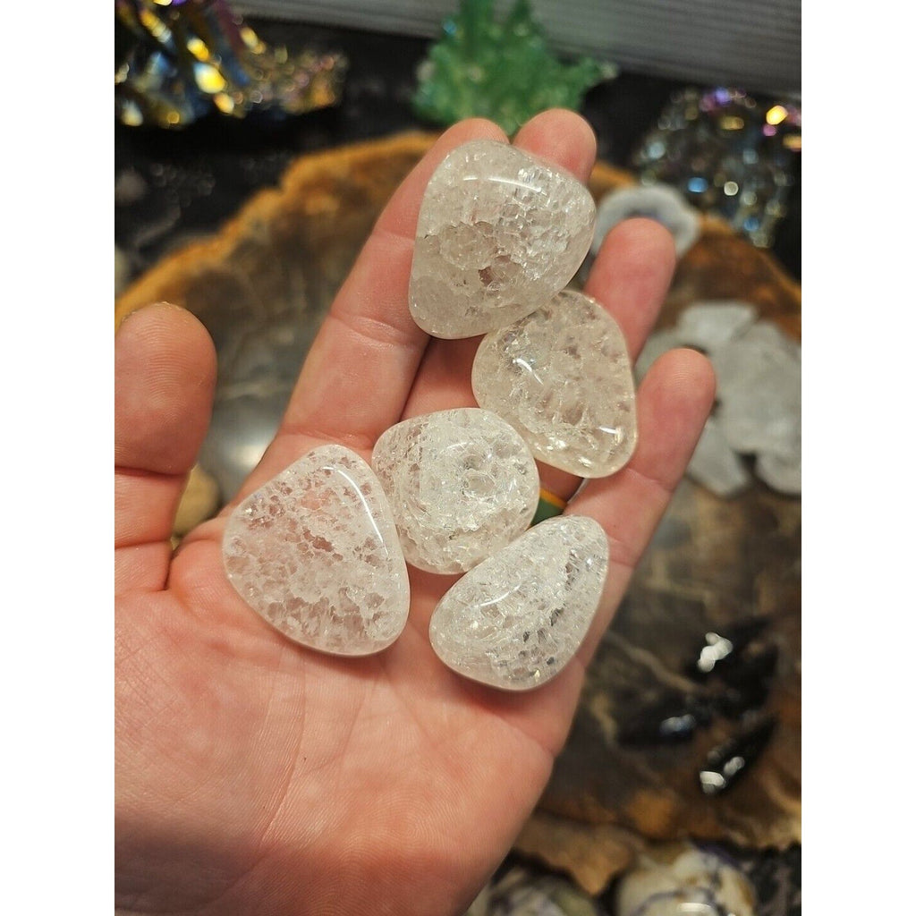 Crackle Quartz Tumbled Stones — 5-Piece Set for Clarity & Positive Energy | CrystalCloud Company