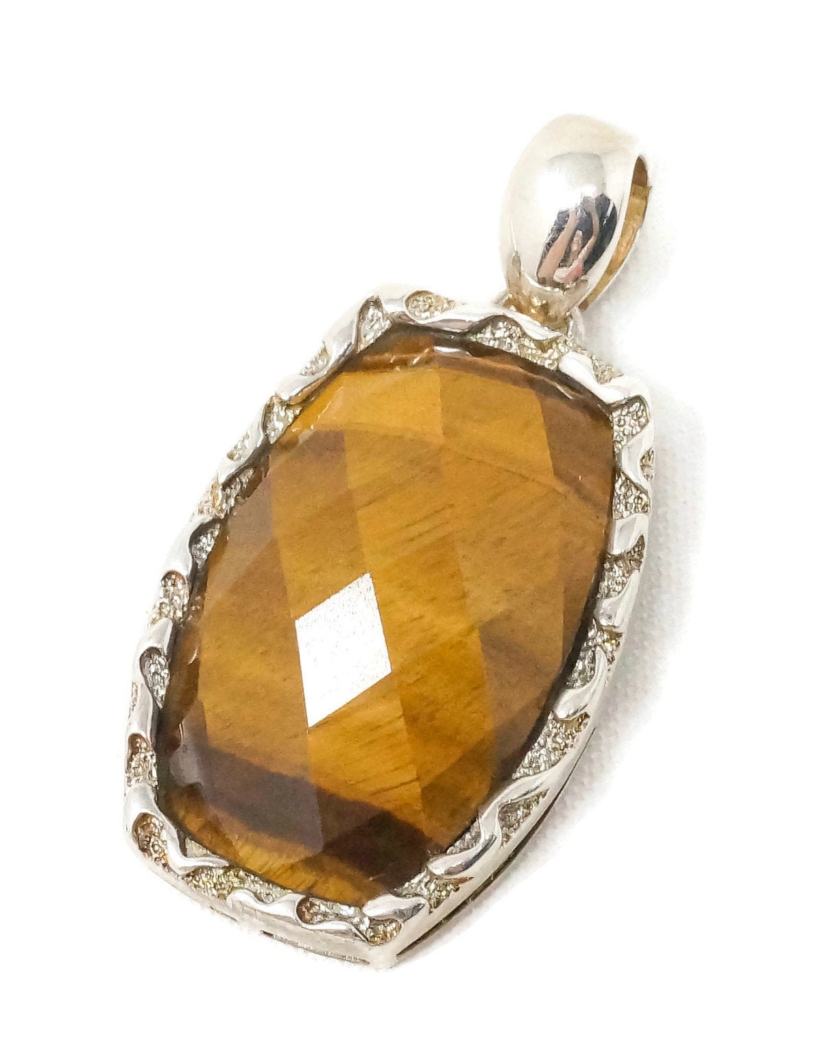 Vintage Large Tiger Eye Southwestern Sterling Silver Necklace Pendant | Jewelry > Necklaces > Pendants | Wiccan Center