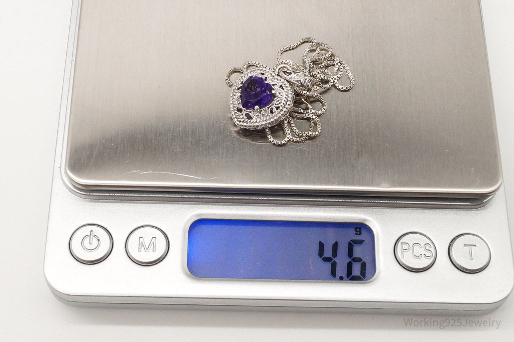 Vintage Amethyst Cubic Zirconia Heart Sterling Silver Necklace | Jewelry > Necklaces > Pendants | Wiccan Center