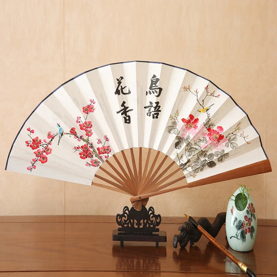 1Pcs Chinese Style Retro Folding Silk Fan Decorative Men Pocket Bamboo Handle Hand Held Fan Party Favors Home Decoration Crafts