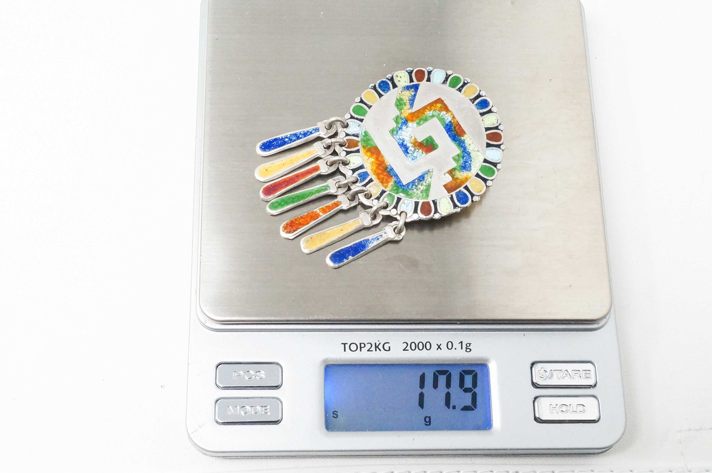 Vintage Taxco Mexico Muti Color Enamel Sterling Silver Brooch Pin Pendant | Jewelry > Necklaces > Pendants | Wiccan Center