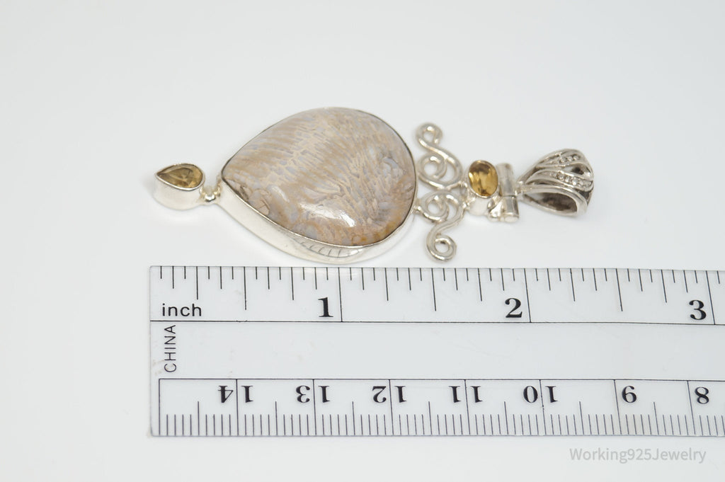 Vintage Large Cream Gemstone Citrine Scroll Sterling Silver Necklace Pendant | Jewelry > Necklaces > Pendants | Wiccan Center