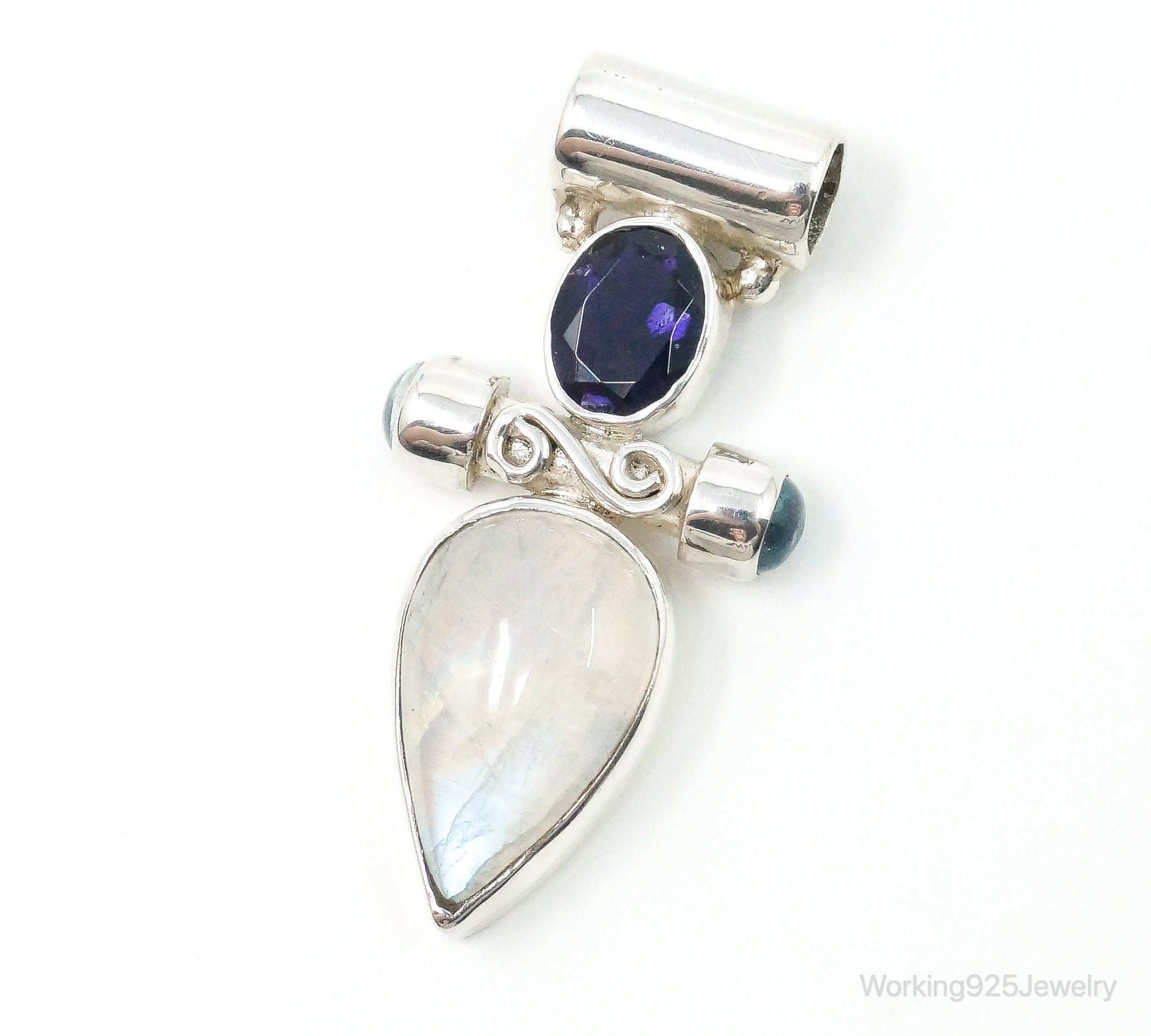 Large Vintage SJ Amethyst Blue Topaz Moonstone Sterling Silver Pendant | Jewelry > Necklaces > Pendants | Wiccan Center