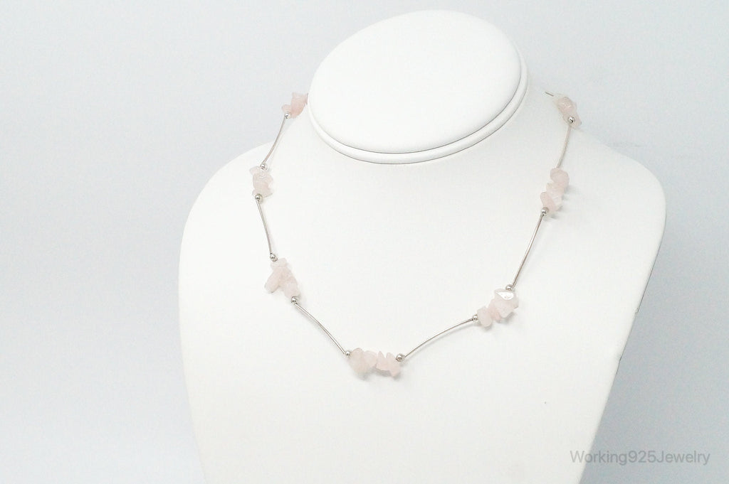 Vintage Rose Quartz Bead Sterling Silver Necklace | Jewelry > Necklaces > Pendants | Wiccan Center