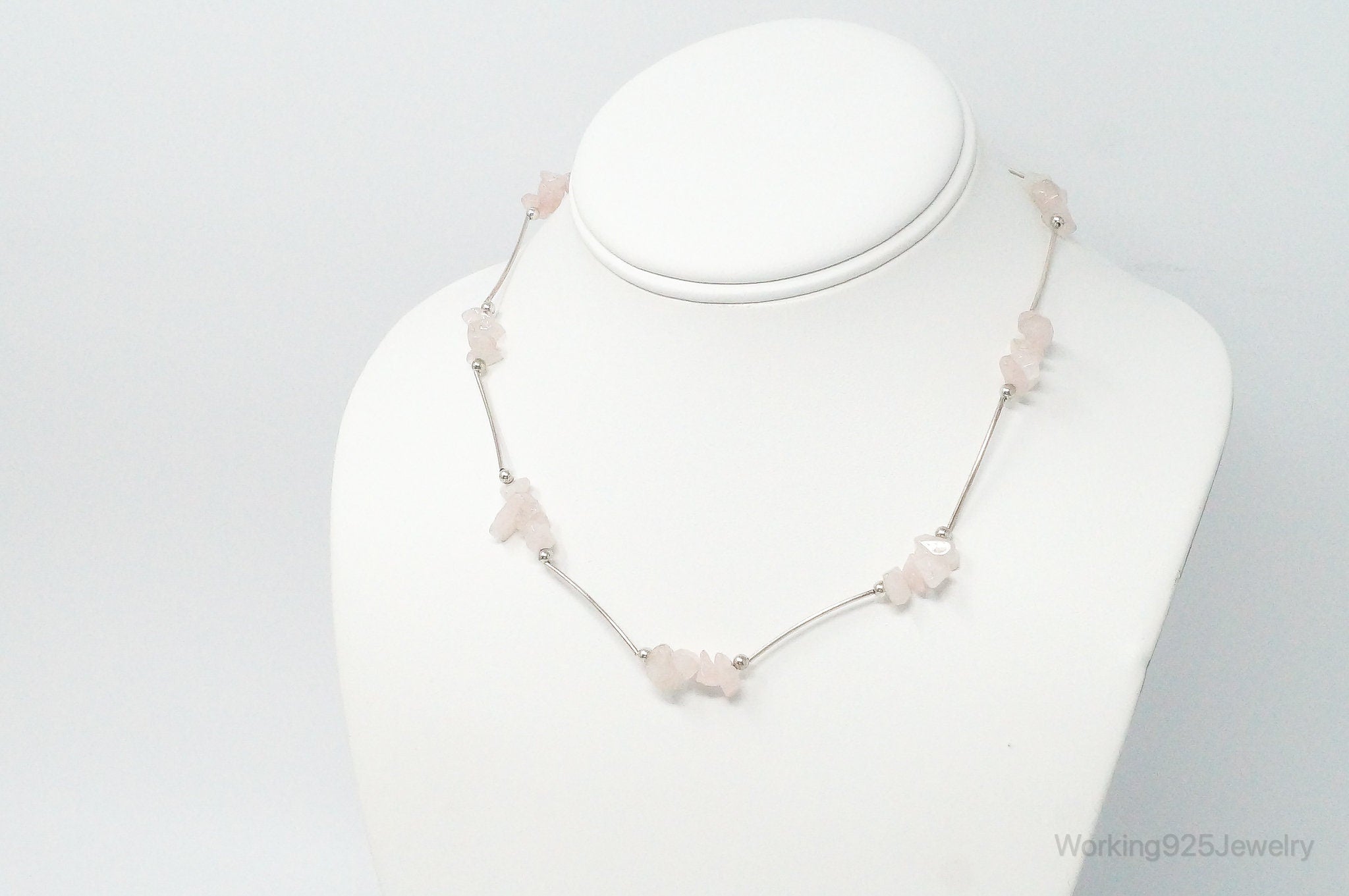 Vintage Rose Quartz Bead Sterling Silver Necklace | Jewelry > Necklaces > Pendants | Wiccan Center