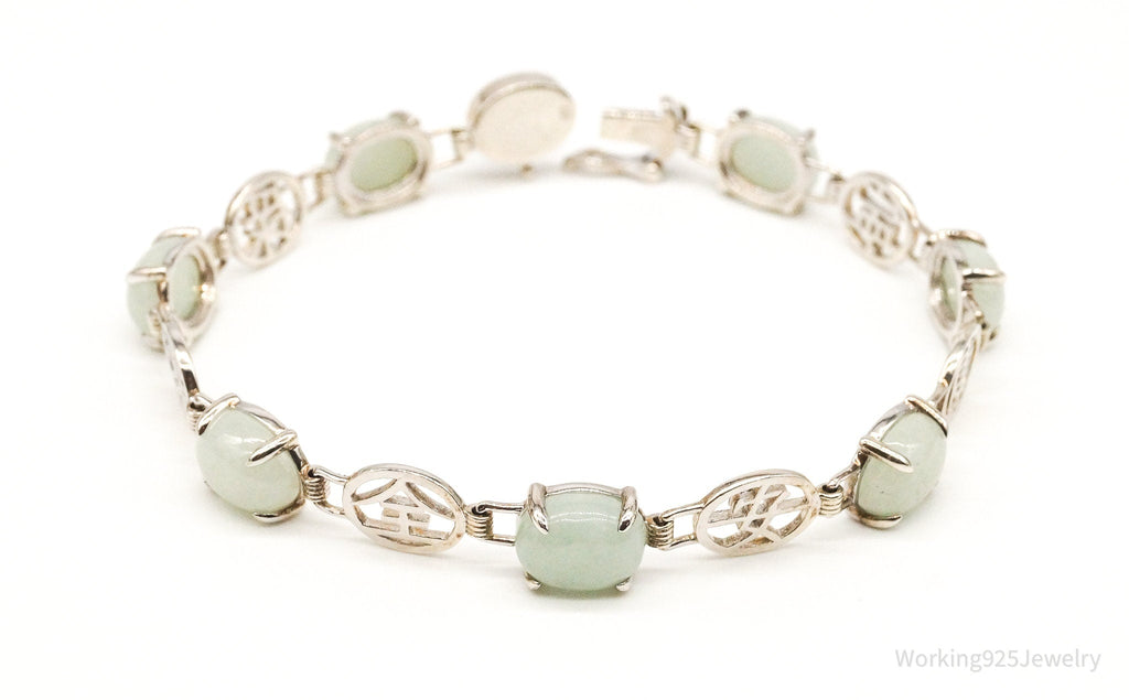 Vintage Jade Good Fortune Sterling Silver Bracelet | Jewelry > Bracelets | Wiccan Center