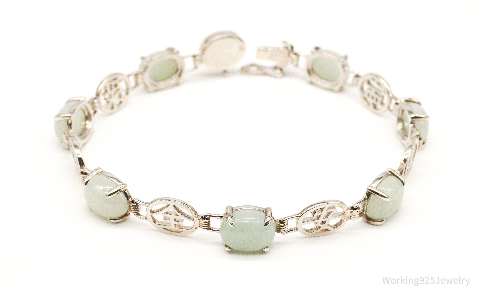 Vintage Jade Good Fortune Sterling Silver Bracelet | Jewelry > Bracelets | Wiccan Center