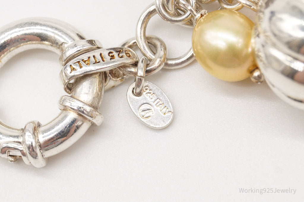 Vintage Italian Pearl Smoky Topaz Amethyst Sterling Silver Charm Bracelet | Jewelry > Bracelets | Wiccan Center
