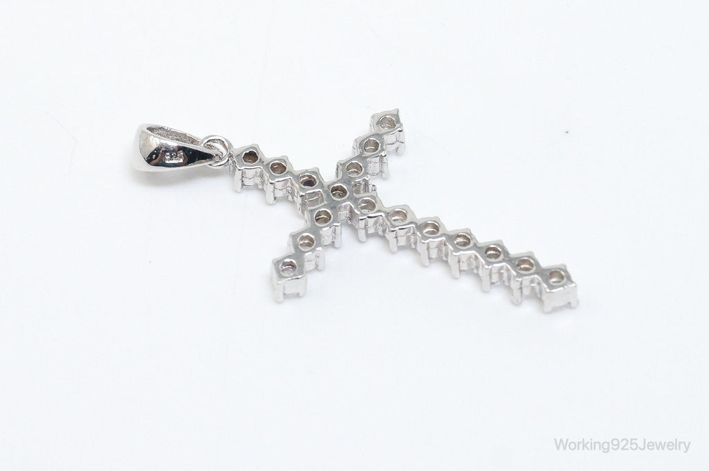 Large Vintage Cubic Zirconia Cross Sterling Silver Necklace Pendant | Jewelry > Necklaces > Pendants | Wiccan Center