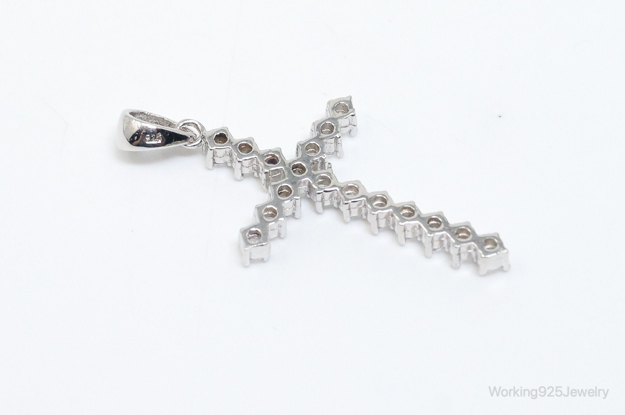 Large Vintage Cubic Zirconia Cross Sterling Silver Necklace Pendant | Jewelry > Necklaces > Pendants | Wiccan Center