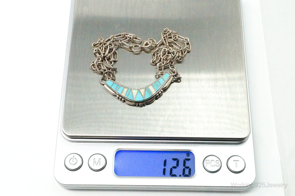 Vintage Native American Turquoise Opal Inlay Sterling Silver Necklace | Jewelry > Necklaces > Pendants | Wiccan Center