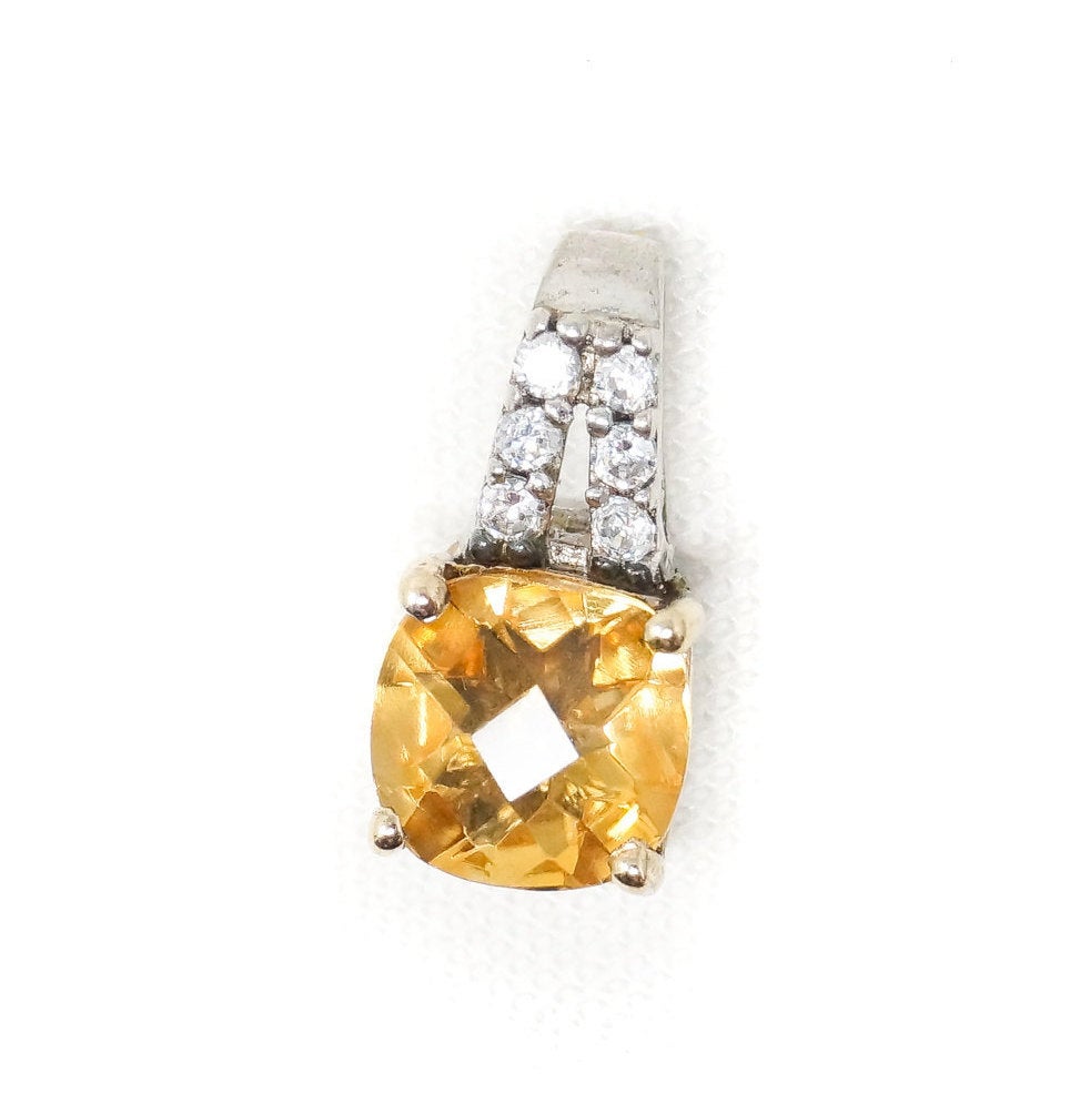 Vintage Art Deco 10K Yellow Gold Citrine CZ Sterling Silver Necklace Pendant | Jewelry > Necklaces > Pendants | Wiccan Center