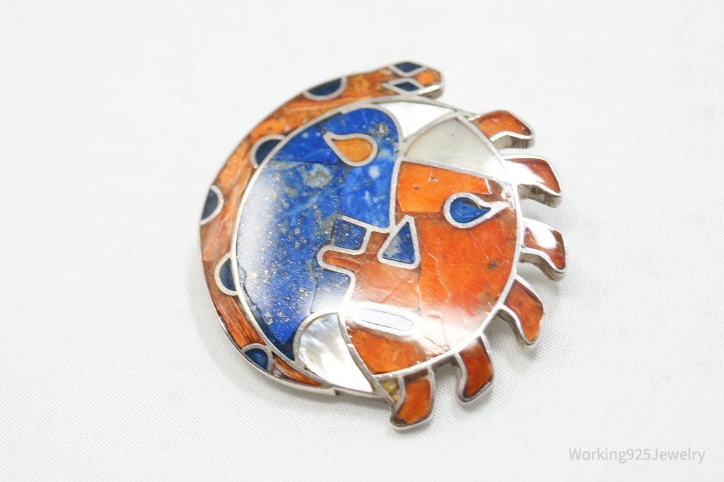 Vtg Large Handmade Mexico Sun Moon 950 Silver Southwestern Brooch Pendant | Jewelry > Necklaces > Pendants | Wiccan Center