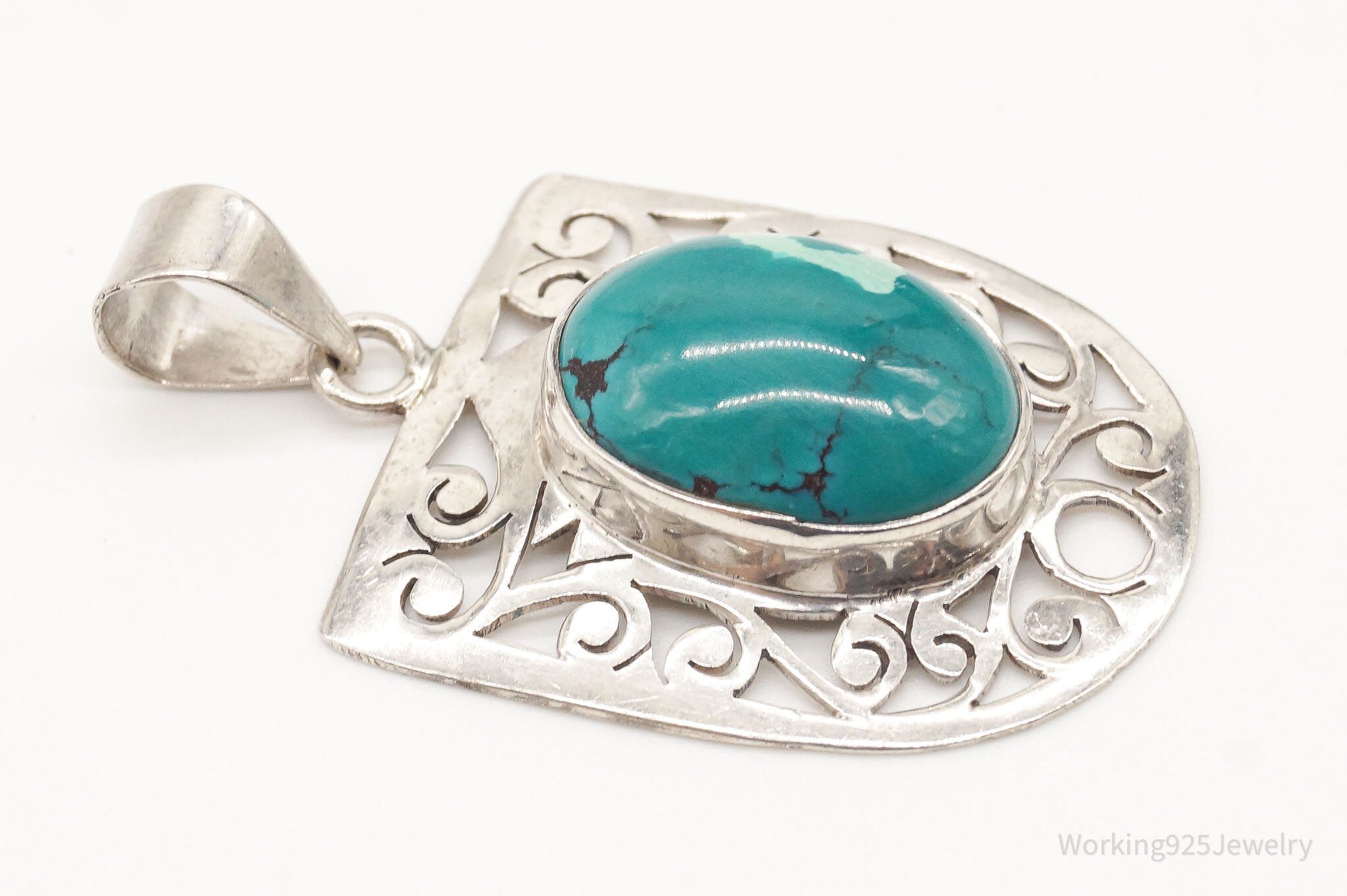 Vintage Large Turquoise Sterling Silver Necklace Pendant | Jewelry > Necklaces > Pendants | Wiccan Center