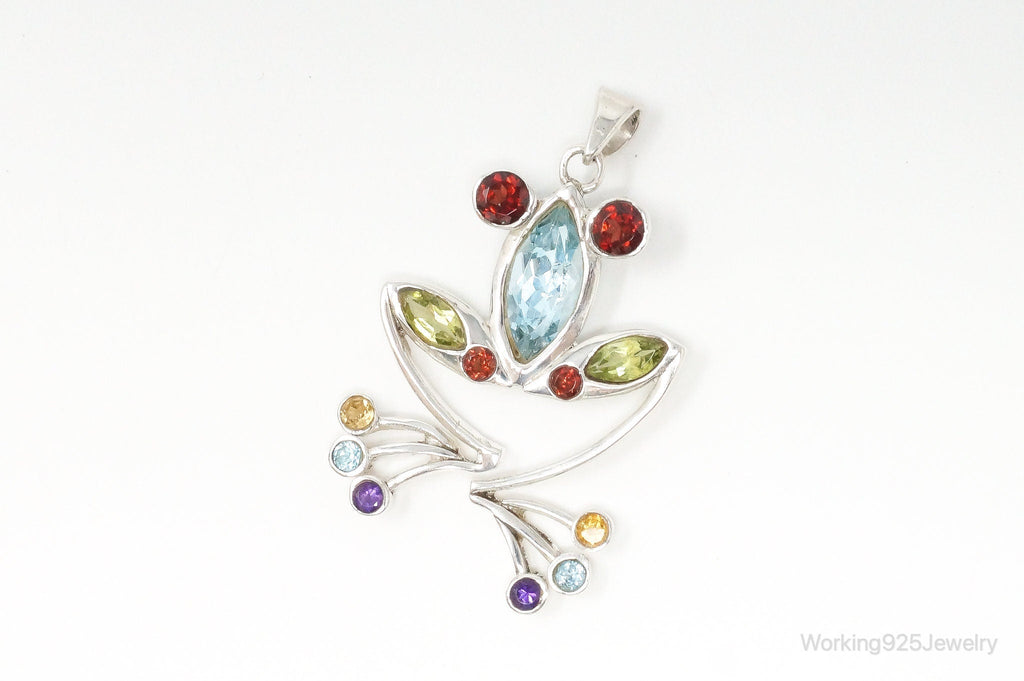 Vintage Multi Gem Tree Frog Sterling Silver Necklace Pendant | Jewelry > Necklaces > Pendants | Wiccan Center