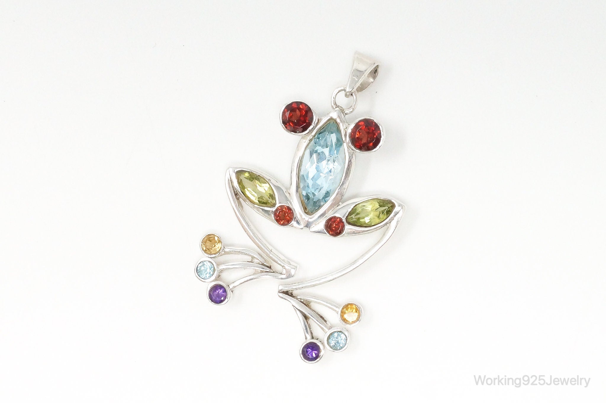 Vintage Multi Gem Tree Frog Sterling Silver Necklace Pendant | Jewelry > Necklaces > Pendants | Wiccan Center