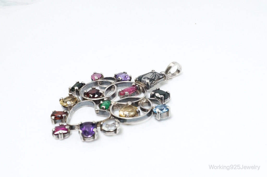 Large Vintage Multi Gem Sterling Silver Necklace Pendant | Jewelry > Necklaces > Pendants | Wiccan Center