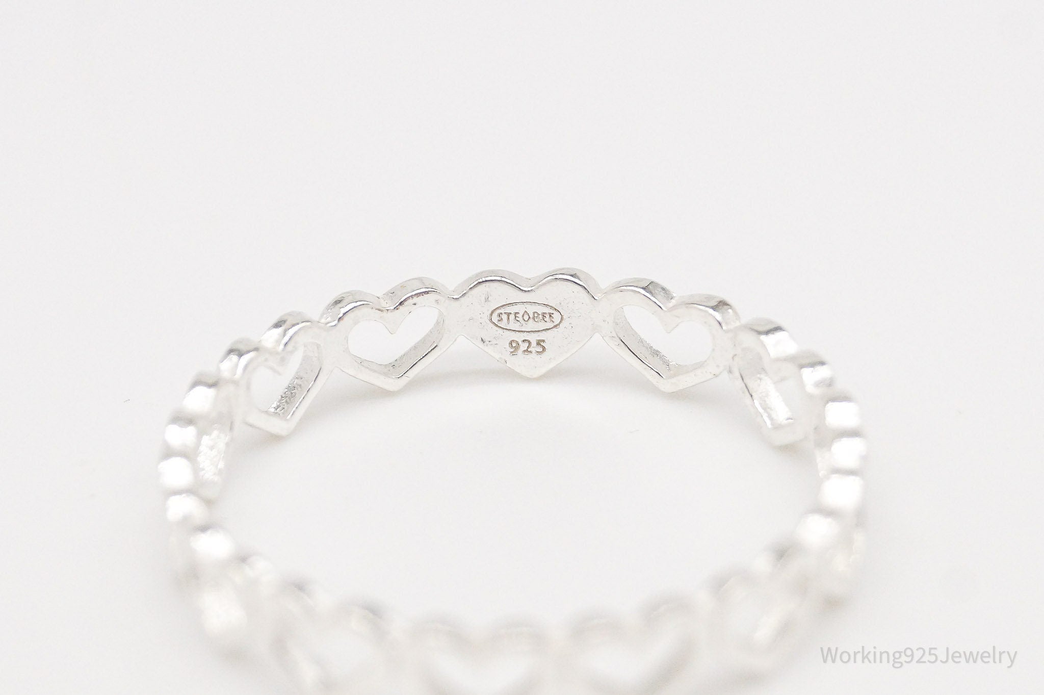 Vintage STE BEE Open Hearts Pattern Sterling Silver Band Ring - Size 8.75 | Jewelry > Rings | Wiccan Center