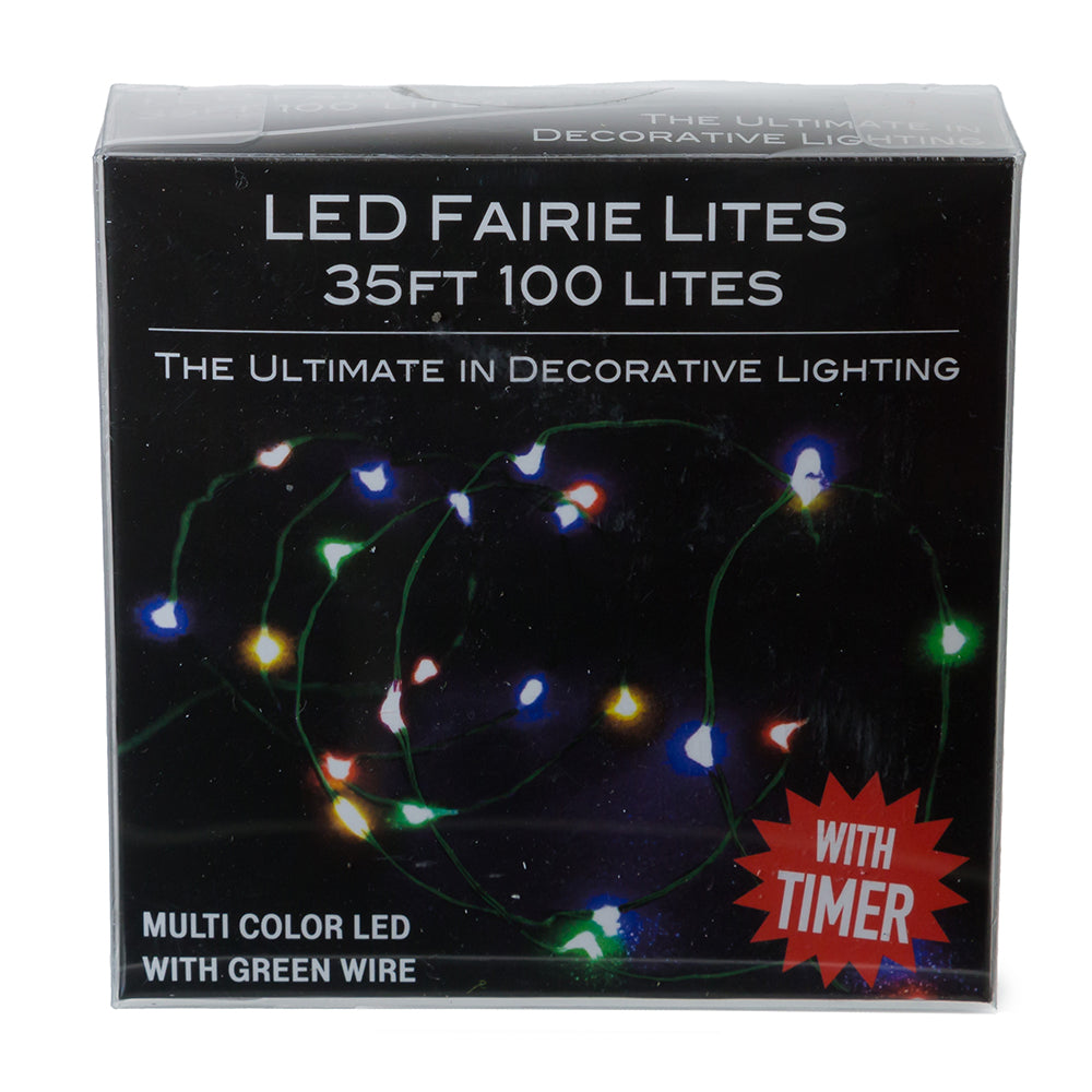100-Light Battery Operated Multicolor Fairy Lights - Green Wire | Christmas >> Lighting | Wiccan Center