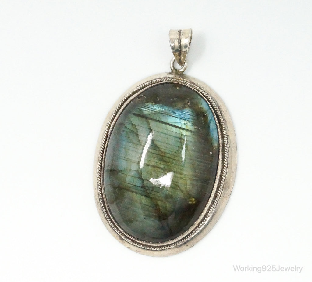 Vintage Large Labradorite Sterling Silver Necklace Pendant | Jewelry > Necklaces > Pendants | Wiccan Center