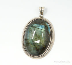 Vintage Large Labradorite Sterling Silver Necklace Pendant | Jewelry > Necklaces > Pendants | Wiccan Center