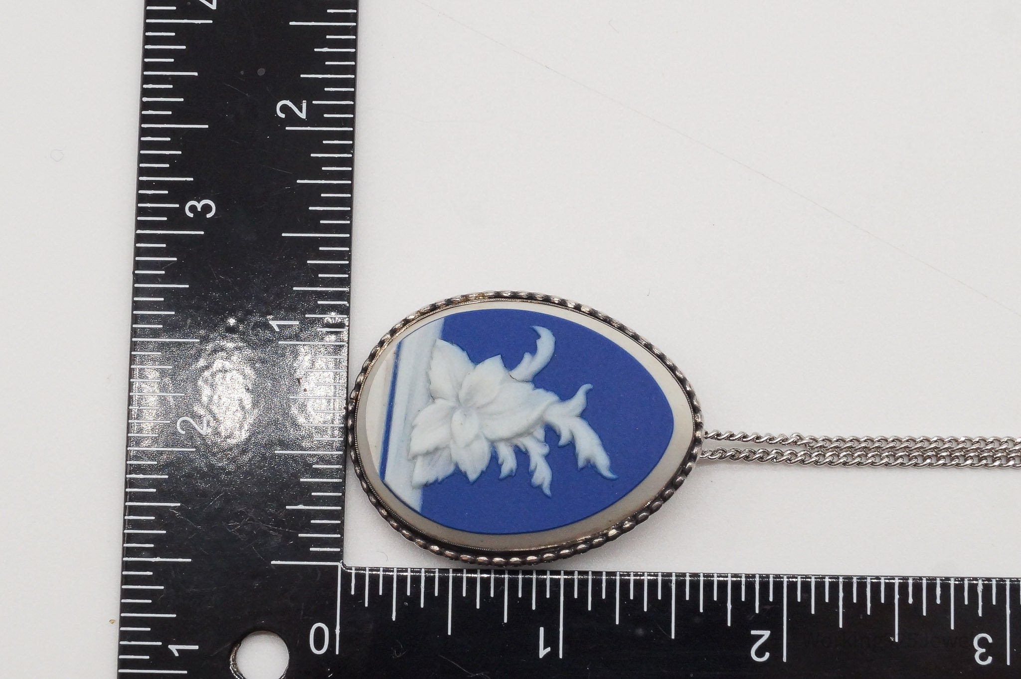 Vintage Carved Blue Agate Flower Sterling Silver Necklace 23" | Jewelry > Necklaces > Pendants | Wiccan Center