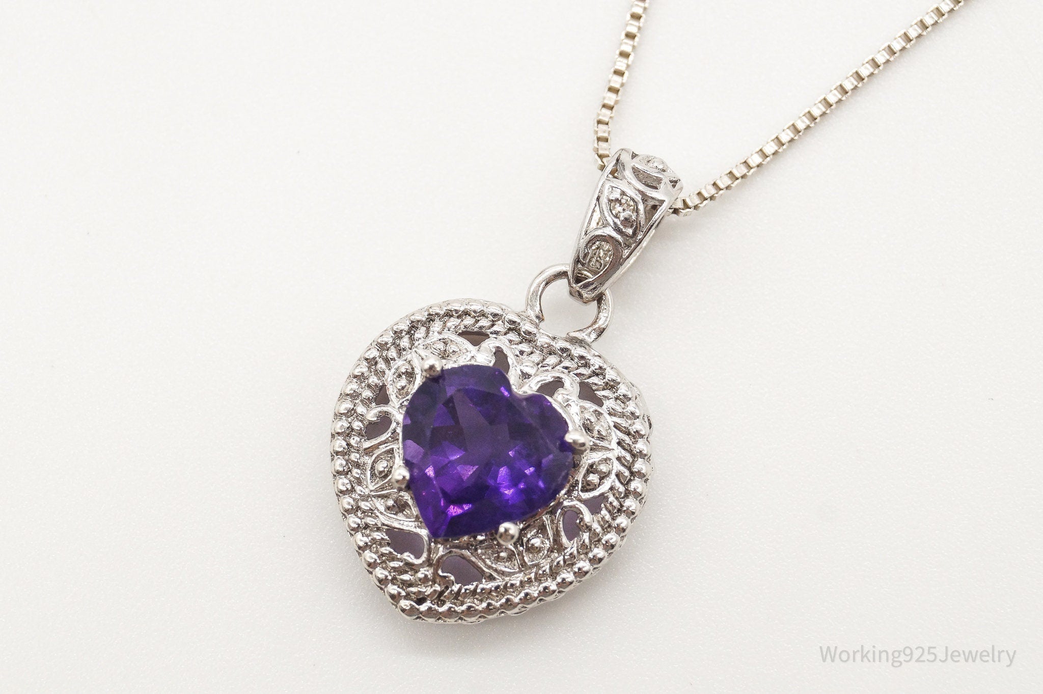 Vintage Amethyst Cubic Zirconia Heart Sterling Silver Necklace | Jewelry > Necklaces > Pendants | Wiccan Center