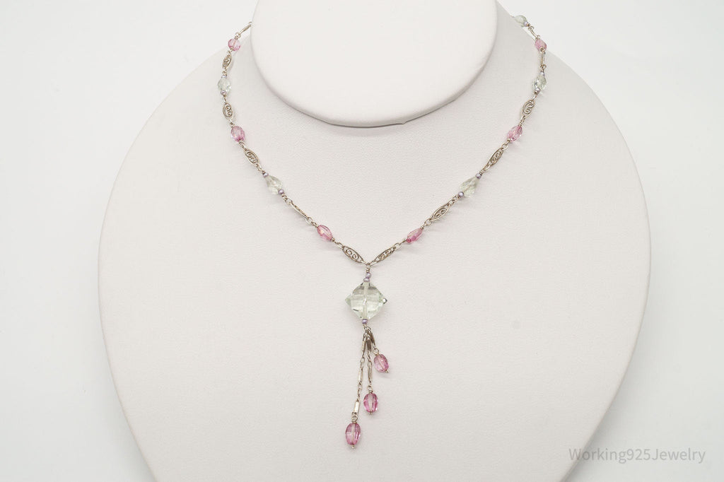 Vintage Prasiolite Pink Topaz Seed Pearls Sterling Silver Necklace | Jewelry > Necklaces > Pendants | Wiccan Center