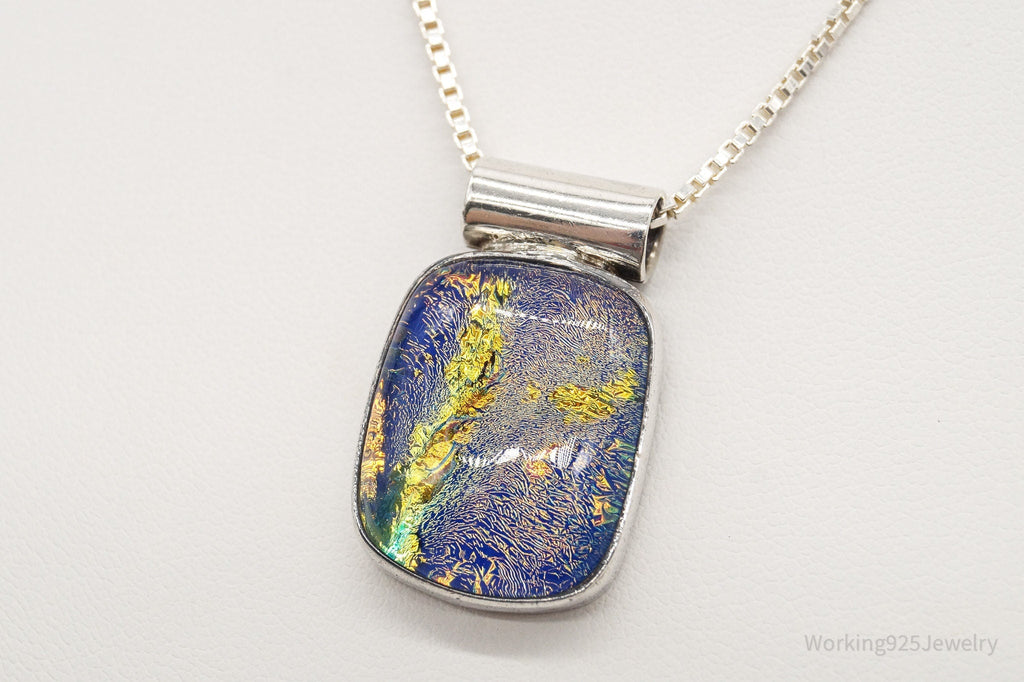 Vintage Large Dichroic Glass Sterling Silver Necklace | Jewelry > Necklaces > Pendants | Wiccan Center