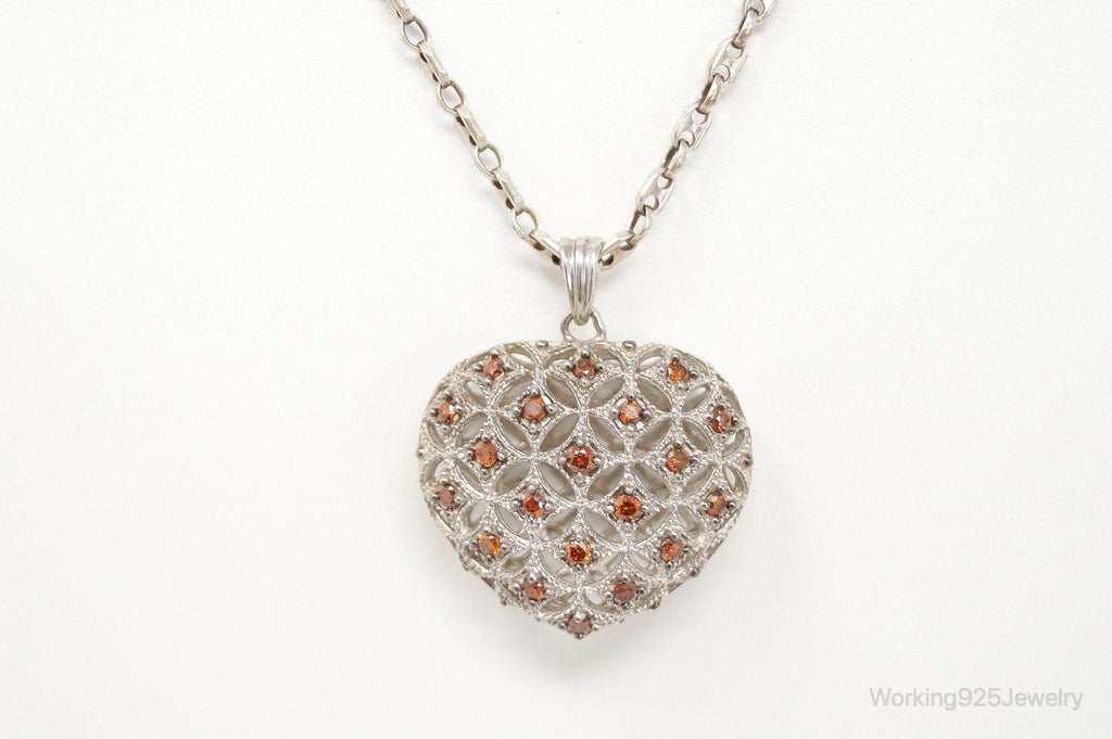 Designer Orange Cubic Zirconia Sterling Silver Heart Necklace | Jewelry > Necklaces > Pendants | Wiccan Center