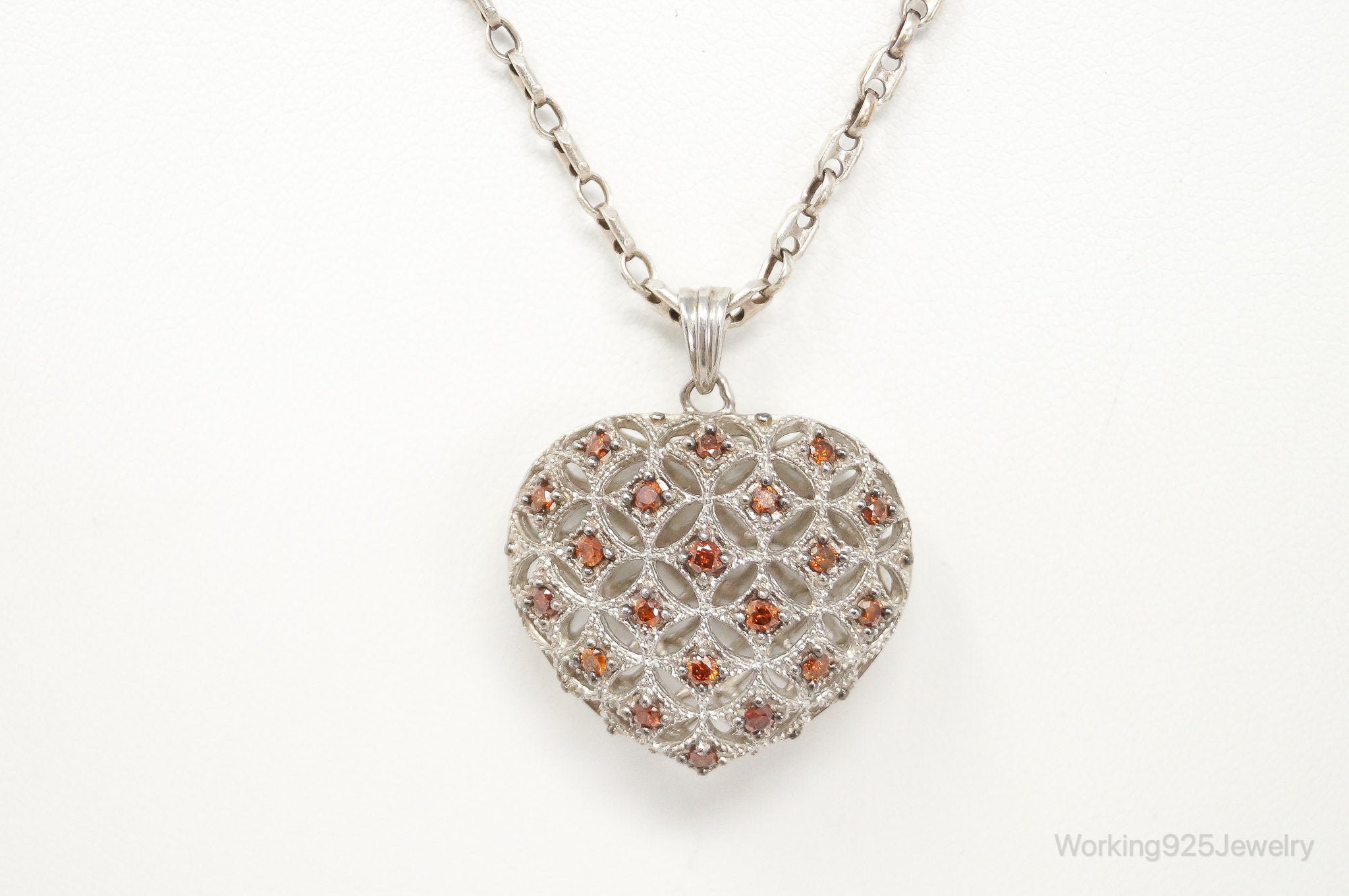 Designer Orange Cubic Zirconia Sterling Silver Heart Necklace | Jewelry > Necklaces > Pendants | Wiccan Center