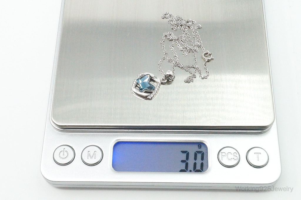 Blue Crystal Cubic Zirconia Butterfly Sterling Silver Necklace | Jewelry > Necklaces > Pendants | Wiccan Center