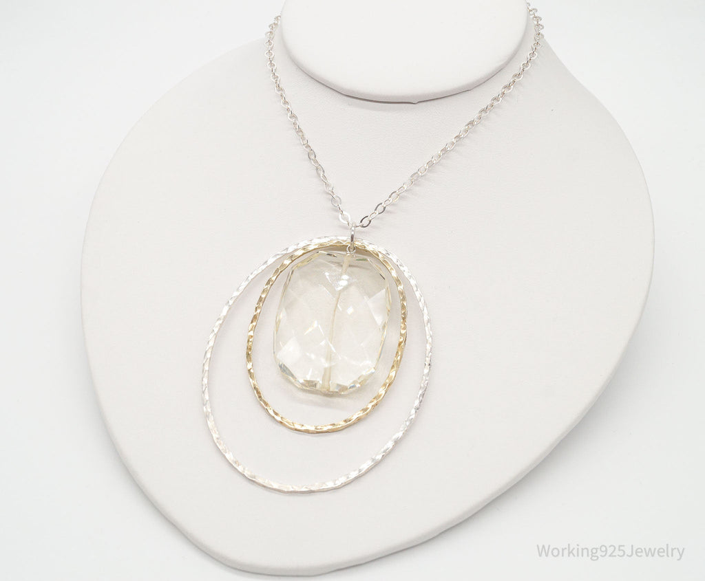 Vintage Large Glass Stone Brass Sterling Silver Necklace 30" | Jewelry > Necklaces > Pendants | Wiccan Center