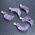 Crescent Moon Pendant (Amethyst Druzy Crystal)(Silver Plated) Gemstone Jewelry Necklace Charm Supply | Craft Supplies & Tools > Beads, Gems & Cabochons > Charms & Pendants > Pendants | Wiccan Center