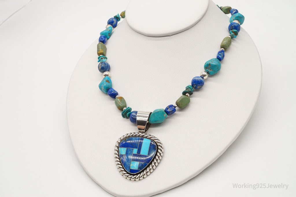 Vintage Carolyn Pollack Relios Turquoise Lapis Lazuli Sterling Silver Necklace | Jewelry > Necklaces | Wiccan Center