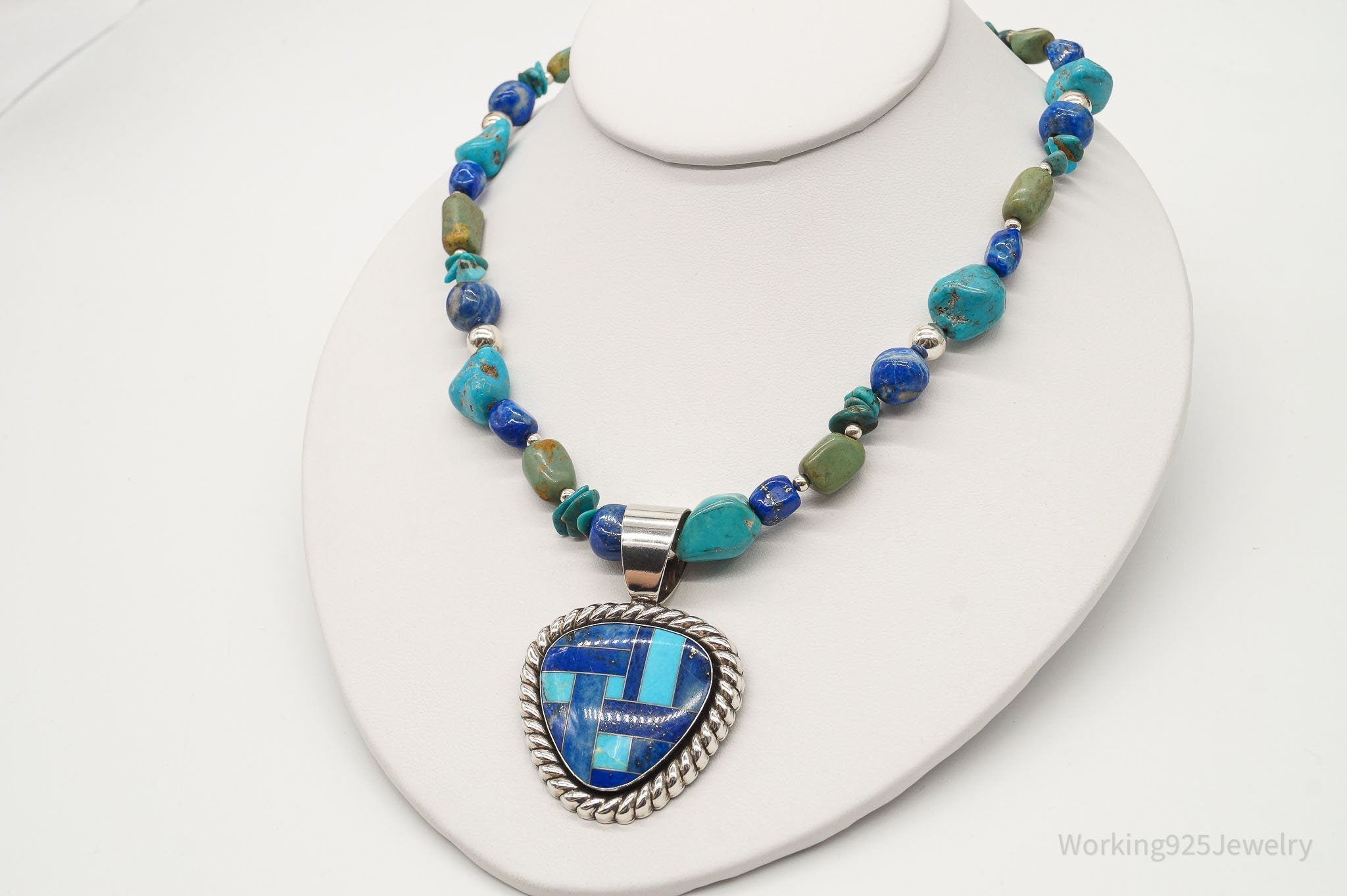 Vintage Carolyn Pollack Relios Turquoise Lapis Lazuli Sterling Silver Necklace | Jewelry > Necklaces | Wiccan Center