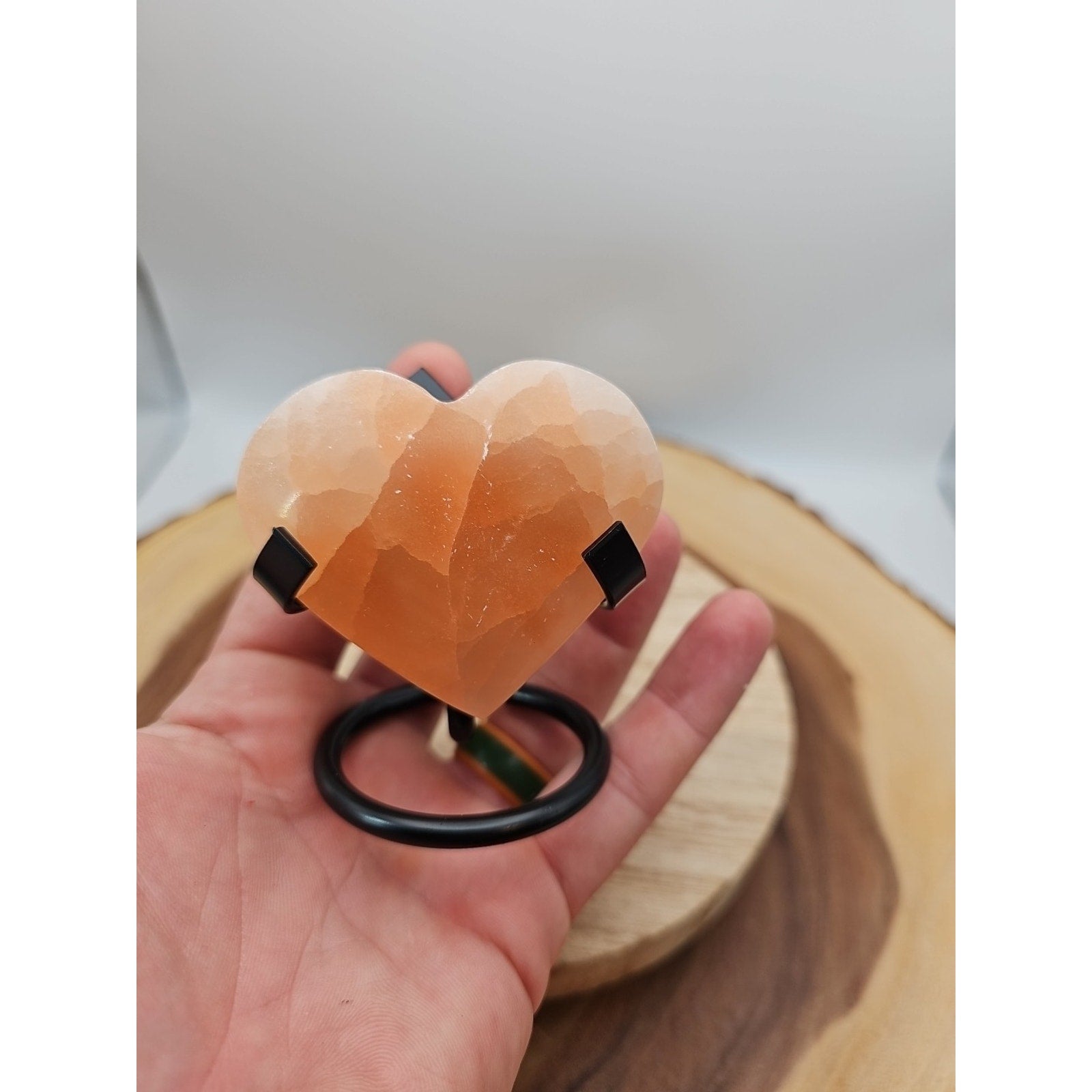 Peach Selenite Palm Stone W/stand 1each | Palm Stones & Tumbled Crystals | Wiccan Center