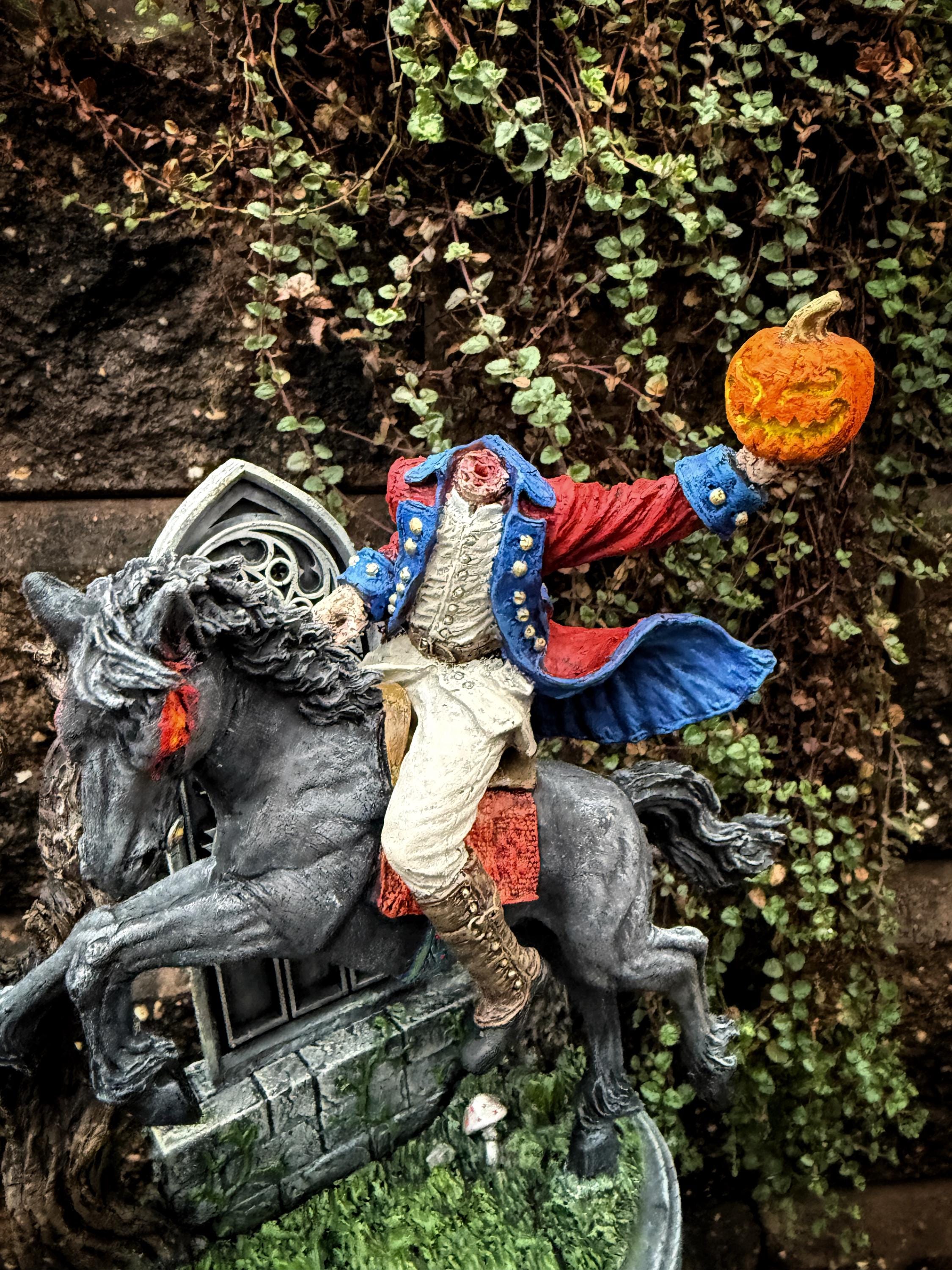 Headless Horseman Riding Statue, Full Color Resin Sculpture | Gothic Legend of Sleepy Hollow Figurine | Dark Folklore Art for Spooky Decor