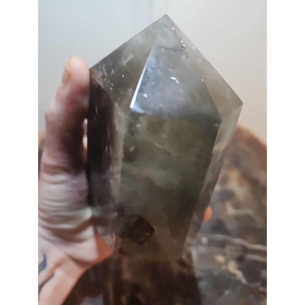 Green Ghost Phantom Quartz Crystal Obelisk — 1.73 lbs, Madagascar | CrystalCloud Company | Crystal Points & Towers | Wiccan Center