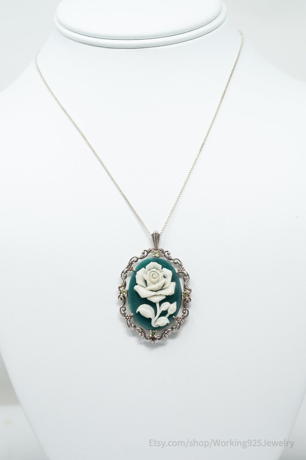 Vintage Carved Flower Dyed Fossil Sterling Silver Necklace | Jewelry > Necklaces > Pendants | Wiccan Center