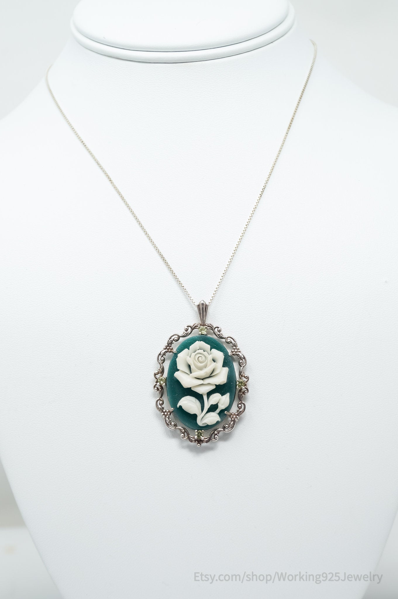 Vintage Carved Flower Dyed Fossil Sterling Silver Necklace | Jewelry > Necklaces > Pendants | Wiccan Center